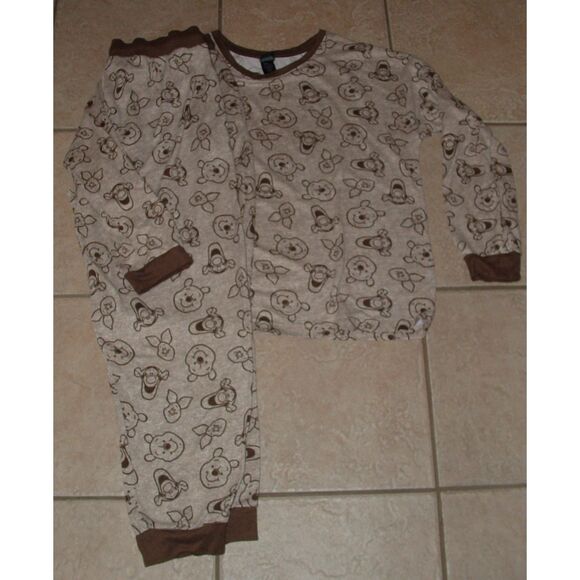 DISNEY Sz Large Brown WINNIE THE POOH TIGGER Stretchy 2 Pc Pajama Lounge Set - Picture 1 of 3